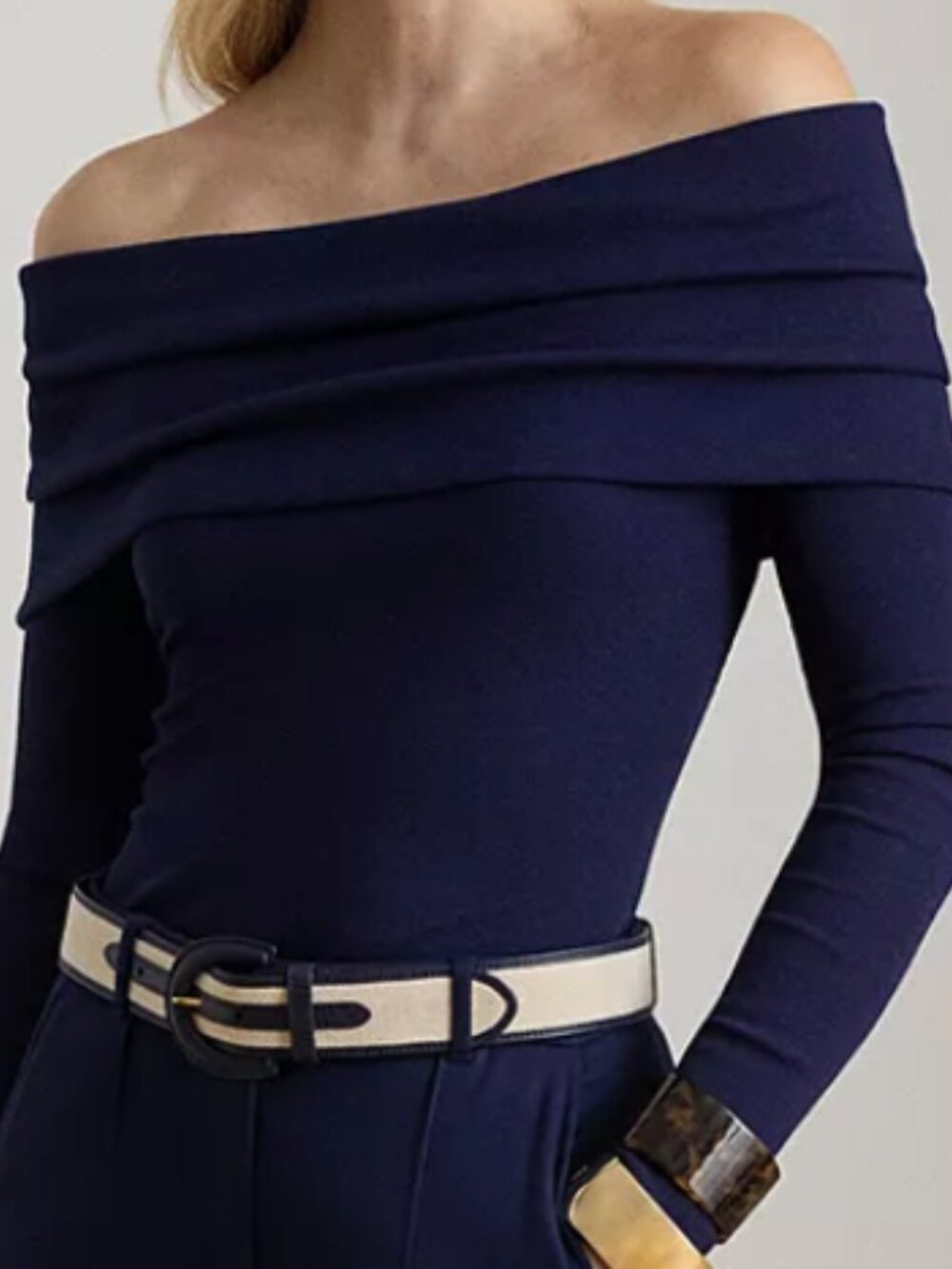 Lauren Ralph Lauren Navy Blue Off-Shoulder Knit Top size S